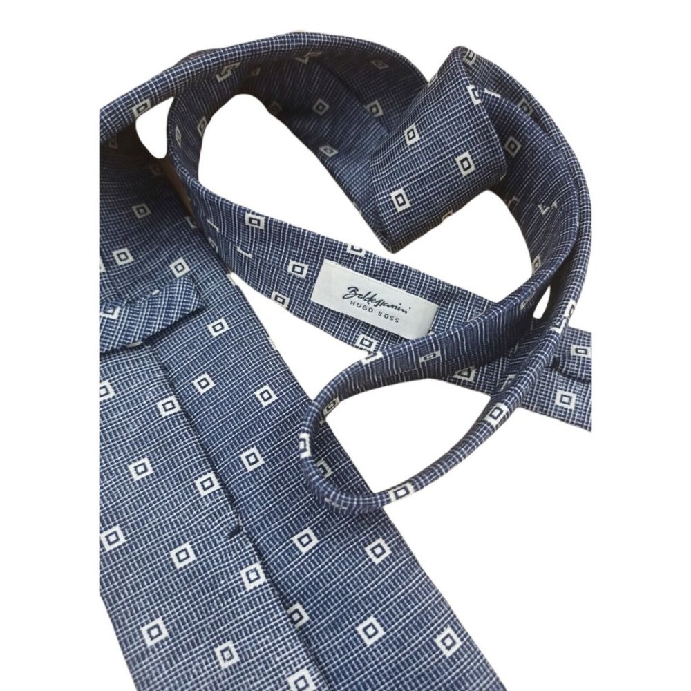 BALDESSARINI HUGO BOSS Gray Geometric Silk Tie ITALY 61"/ 3.7" EC - Picture 5 of 10